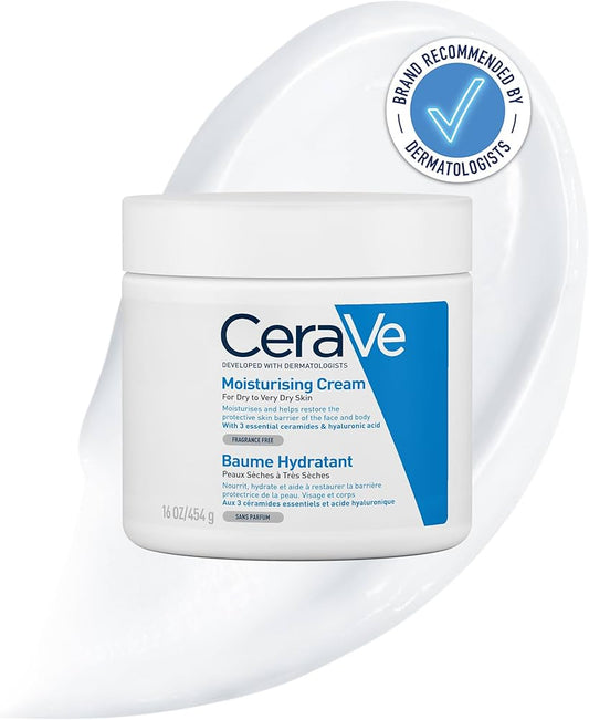 CeraVe Moisturizing Face and Body Cream with Hyaluronic Acid اور 3 ضروری سیرامائیڈز خشک سے بہت خشک جلد کے لیے 454g
