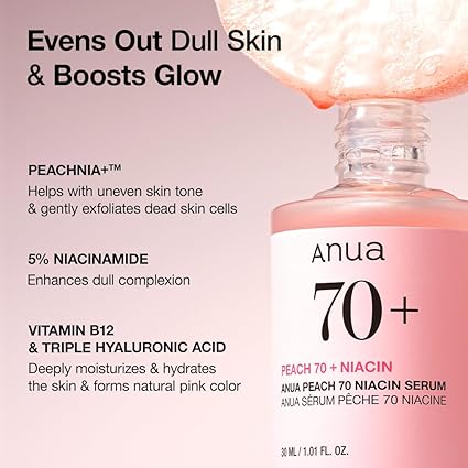 Anua Peach 70 Niacinamide Serum 30ml / brightening hydrating face serum/daily clean beauty (1.01 fl. oz.)