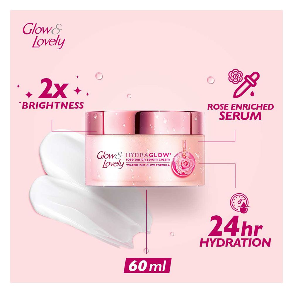 Glow & Lovely Hydra Glow Rose Enrich Serum Cream, Water Light Glow Formula, 60gm