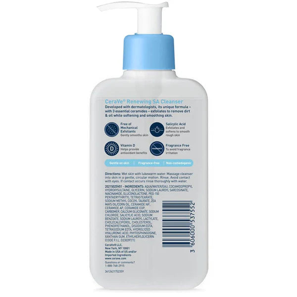 CeraVe Renewing SA Cleanser – 237ml | Gentle Exfoliating & Hydrating Face Wash