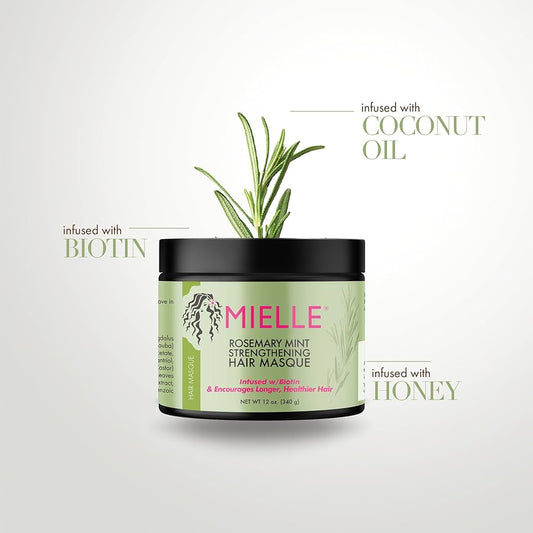 Mielle Organics Rosemary Mint Strengthening Hair Masque, Essential Oil & Biotin Deep Treatment, Miracle Repair for Dry, Damaged, & Frizzy Hair, 340g