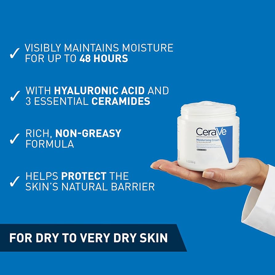 CeraVe Moisturising Face and Body Cream with Hyaluronic Acid and 3 Essential Ceramides for Dry to Very Dry Skin 454g